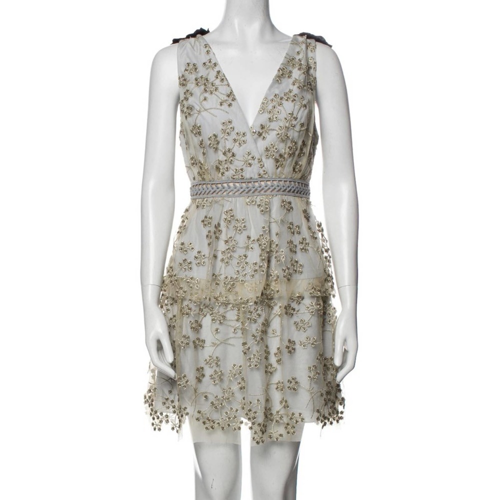 Self Portrait Gold Beaded Embroidered Lace Mini (US6/UK10)